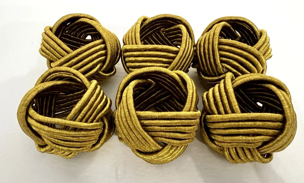 Set of 6 Twisted Gold Cord Rope Braided Napkin Rings All Occasion
